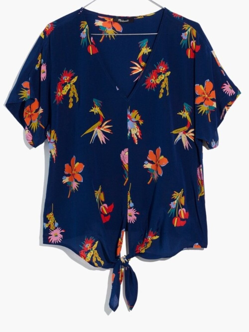 Madewell Silk Novel Tie-Front Top in Bird of Paradise